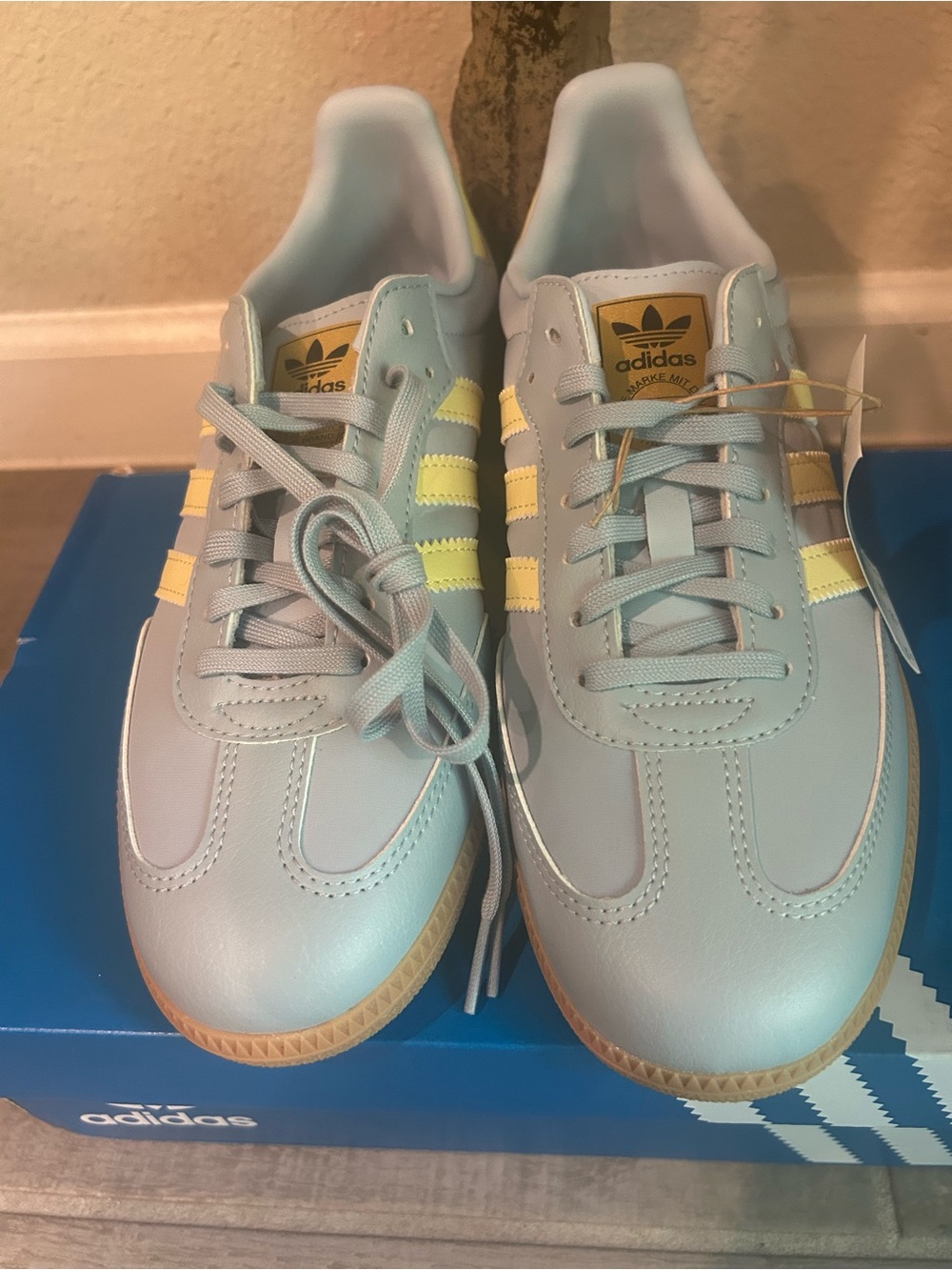 adidas Originals Kids Sneakers in Light Blue with Pale Yellow Stripes